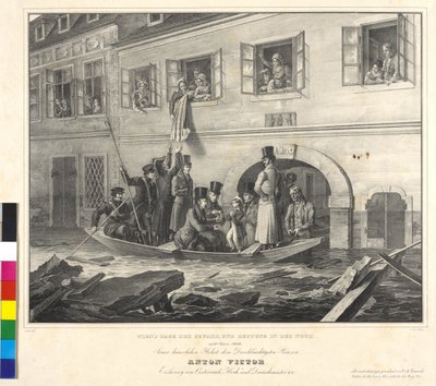 Fra farens dag i Wien og bjærgning i Noth den 2. marts 1830 (litografi) af Johann Nepomuk Hoechle