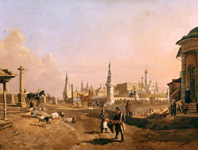 Udsigt over Bolshoy Kamenny-broen og Kreml fra Zamoskvorechye, 1837 af Johann Nepomuk Rauch