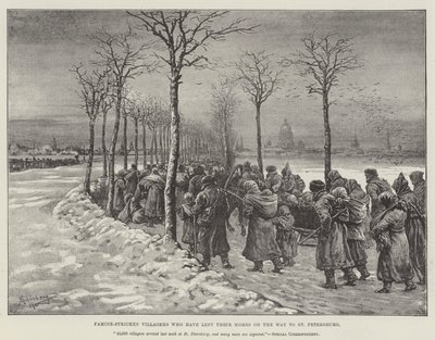 Hungersnød-ramte landsbyboere, der har forladt deres hjem på vej til St. Petersborg af Johann Nepomuk Schonberg