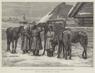 Hungersnøden i Rusland, bønder sælger deres heste til slagteren i Kaluga af Johann Nepomuk Schonberg