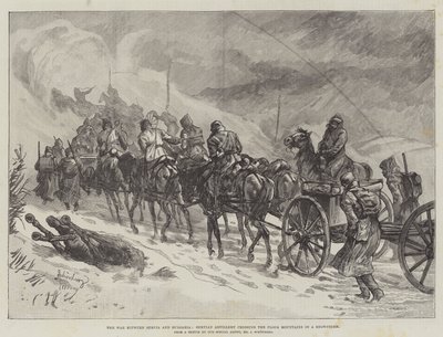 Krigen mellem Serbien og Bulgarien, serbisk artilleri krydser Ploca-bjergene i en snestorm af Johann Nepomuk Schonberg