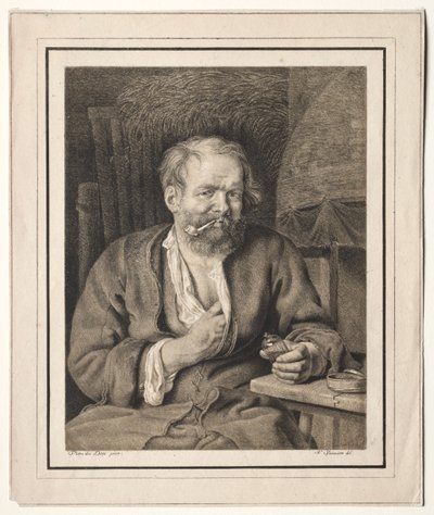 Bonde sidder ved et bord og ryger pibe af Johann Nepomuk Strixner