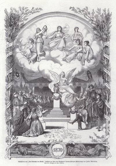 Sidste scene fra The Awakening of the Arts, fejring af 100-året for Beethovens fødselsdag, af Julius Rodenberg (gravering) af Johann Paul Adolf Kiessling