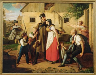 Die Heimkehr des Landwehrmannes - Militsmandens tilbagevenden ... (maleri på lærred) af Johann Peter Krafft