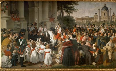 Kejser Franz I vender tilbage til Wien fra slaget ved Leipzig ... (vægmaleri) af Johann Peter Krafft