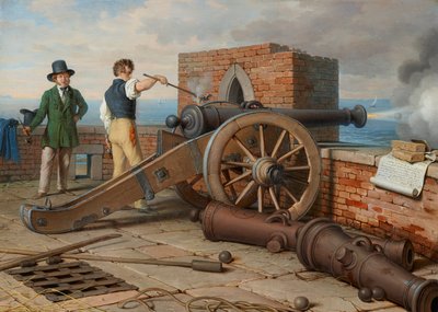 Kunstnervenner løser et kanonskud ved Michele-fæstningen nær Ostia (Ferdinand Jagemann og Peter Krafft) af Johann Peter Krafft