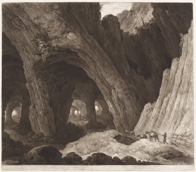 Rejsende hviler i gigantiske huler af Johann Peter Pichler, after Guillam Dubois