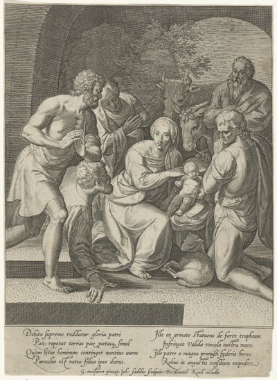 Tilbedelse af hyrderne i en niche af Johann Sadeler (I)