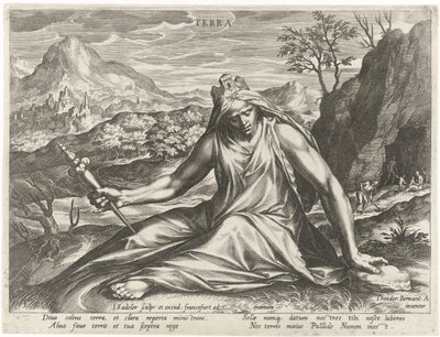 Jorden personificeret af gudinden Cybele Terra (titel på objekt) De fire elementer som mytologiske figurer (serietitel) af Johann Sadeler (I)