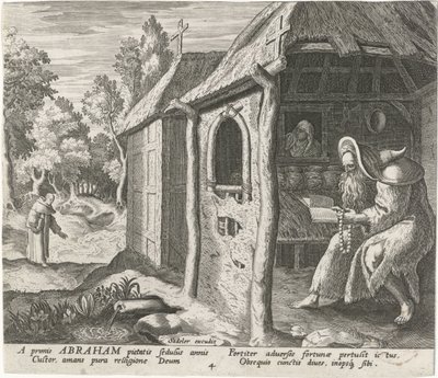 Abraham af Edessa som eremit Mandlige eremitter (serietitel) Solitudo Sive Vitae Patrum Eremicolarum (serietitel) af Johann Sadeler (I)
