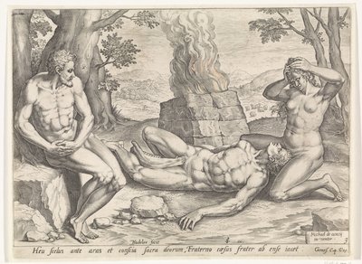 Eva sørger over døden for Abel Historien om Kain og Abel (serietitel) af Johann Sadeler (I)