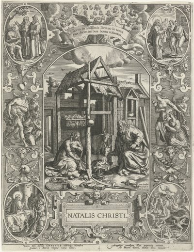 Fødsel: Jul Natalis Christi (titel på objekt) De fire vigtigste kristne højtider (serietitel) af Johann Sadeler (I)