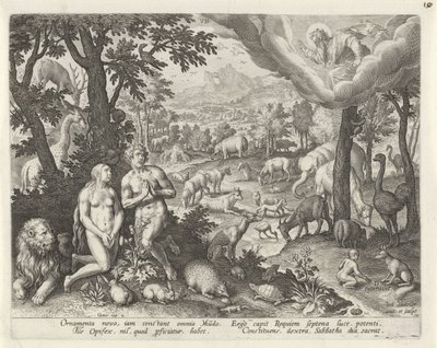 Gud Faderen velsigner Adam, Eva og dyrene Creation of the World (serietitel) af Johann Sadeler (I)