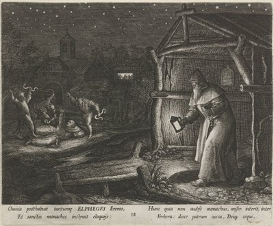 Saint Alphegus of Canterbury som eremit Eremitternes dydige liv (serietitel) Trophaeum vitae solitariae (serietitel) af Johann Sadeler (I)