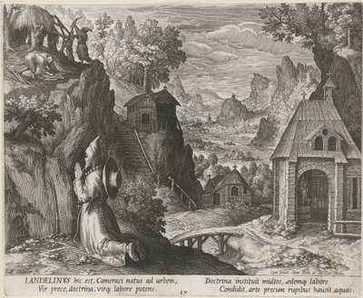Sankt Landelinus som eneboer Eremitter (serietitel) Oraculum Anachoreticum (serietitel) af Johann Sadeler (I)