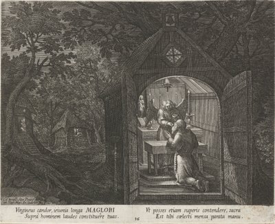 Saint Maglor som Eremit Eremitter (serietitel) Oraculum Anachoreticum (serietitel) af Johann Sadeler (I)