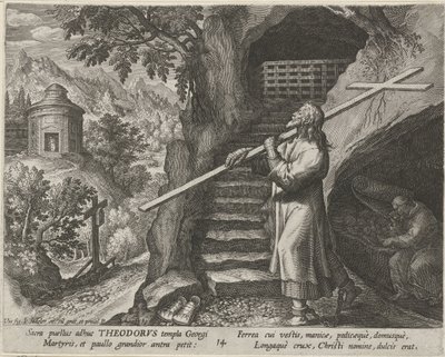 Sankt Theodore Tiro som Eremit Eremitternes dydige liv (serietitel) Trophaeum vitae solitariae (serietitel) af Johann Sadeler (I)