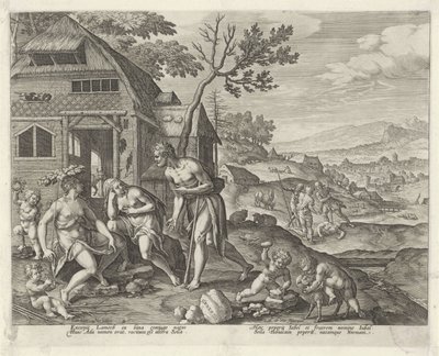 Lamech og hans to hustruer Boni et mali scientia (serietitel) af Johann Sadeler (I)