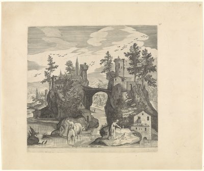 Landskab med to øer Italienske landskaber (serietitel) af Johann Sadeler (I)