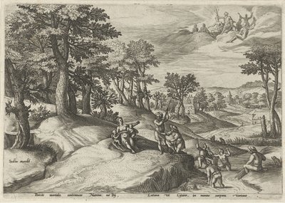 Leto (Latona) forvandler lykianerne til frøer Landskaber med mytologiske scener (serietitel) af Johann Sadeler (I)