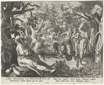 Macarius af Alexandria som eneboer Mandlige eremitter (serietitel) Solitudo Sive Vitae Patrum Eremicolarum (serietitel) af Johann Sadeler (I)