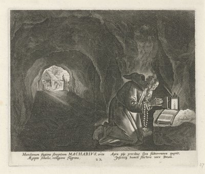 Macarius af Egypten som eremit Mandlige eremitter (serietitel) Solitudo Sive Vitae Patrum Eremicolarum (serietitel) af Johann Sadeler (I)