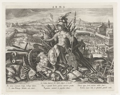 Minerva som protektor for kampsporten Arma (titel på objekt) Prinsens vigtigste aktiviteter (serietitel) Schema, seu speculum principum (serietitel) af Johann Sadeler (I)
