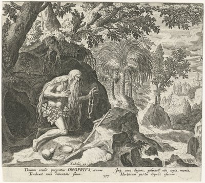 Onyphrius den Store som eneboer Mandlige eremitter (serietitel) Solitudo Sive Vitae Patrum Eremicolarum (serietitel) af Johann Sadeler (I)