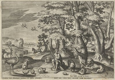 Orpheus, laver musik til dyrene Landskaber med mytologiske scener (serietitel) af Johann Sadeler (I)