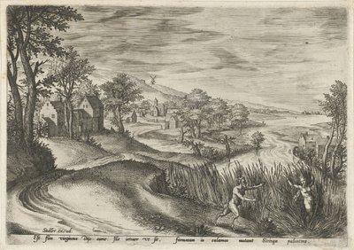 Pan jagter nymfen Syrinx Landskaber med mytologiske scener (serietitel) af Johann Sadeler (I)