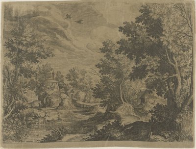 Flodlandskab med en robåd af Johann Sadeler (I)