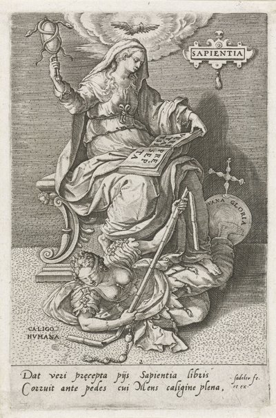 Visdom (Sapientia) overvinder menneskelig forvirring (Caligo Humana) sapientia (titel på objekt) Dyderne erobrer lasterne (serietitel) af Johann Sadeler (I)
