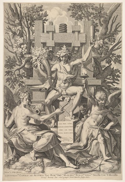 Bacchus, Music, Amor, 1575-1600. dani af Johann Sadeler I