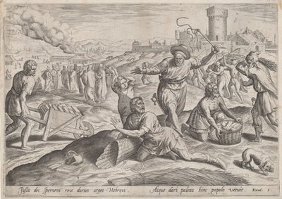 Faraos opgavemester, der slår israelitterne, ca. 1585. af Johann Sadeler I