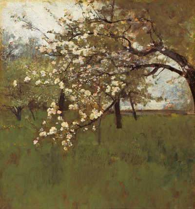 Blomstrende æbletræ (olie på lærred) af Johann Sperl