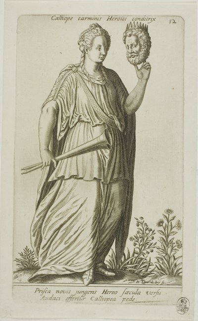 Calliope, Muse of Epic Poetry, plade 12 fra Parnassus Biceps af Johann Theodor de Bry