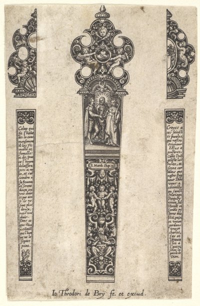 Design til knivskaft til minde om et ægteskab, ca. 1580-1600. af Johann Theodor de Bry