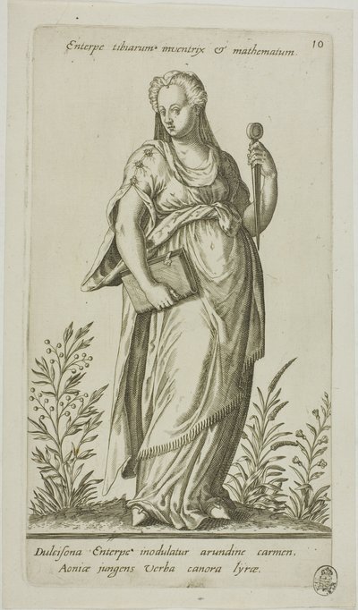 Enterpe, Muse of Music, plade 10 fra Parnassus Biceps af Johann Theodor de Bry
