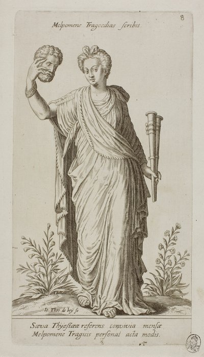 Melpomene, Muse of Tragedy, plade 8 fra Parnassus Biceps af Johann Theodor de Bry