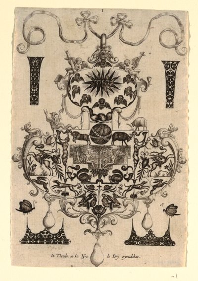 Pendant design with the Temptation, Plade 1, fra en serie på otte vedhængsdesigns med kardinaldyderne af Johann Theodor de Bry