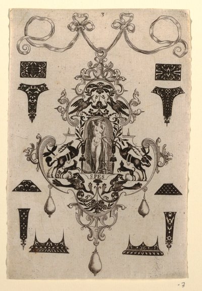 Pendeldesign med dyden håb, plade 3, fra en serie på otte vedhængsdesign med kardinaldyderne af Johann Theodor de Bry