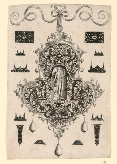 Plade 5, fra en serie på otte vedhængsdesign med kardinaldyderne af Johann Theodor de Bry