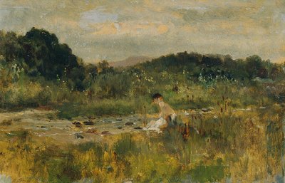 Stream landskab med en siddende pige af Johann  Till der Jüngere