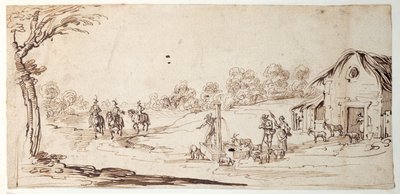 Landlig scene (pen og blæk på papir) af Johann Wilhelm Baur