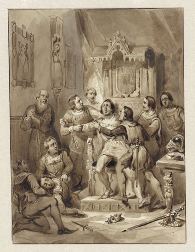 Grev William V bliver sindssyg og myrder Gerrit van Wateringen, 1357 af Johann Wilhelm Kaiser (I)