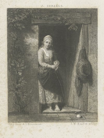 Ung kvinde med strikketøj af Johann Wilhelm Kaiser (I)