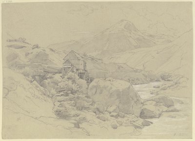 Vandmølle i et bjerglandskab af Johann Wilhelm Schirmer