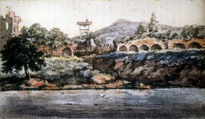 Roma - udsigt over Tiberen, Goethes akvarel. sd. 19. århundrede. af Johann Wolfgang von Goethe