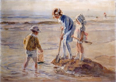 Leger på Katwijk-stranden (olie på lærred) af Johann Zoetelief Tromp
