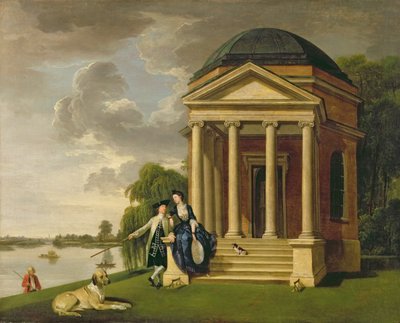 David Garrick (1717-79) og hans kone ved hans tempel til Shakespeare i Hampton, ca. 1762 (olie på lærred) af Johann Zoffany